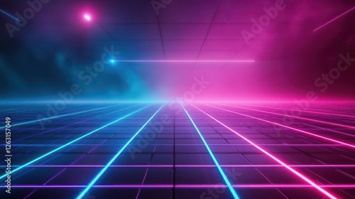 Wallpaper Mural Neon Light Abstract Background with Grid Design Torontodigital.ca