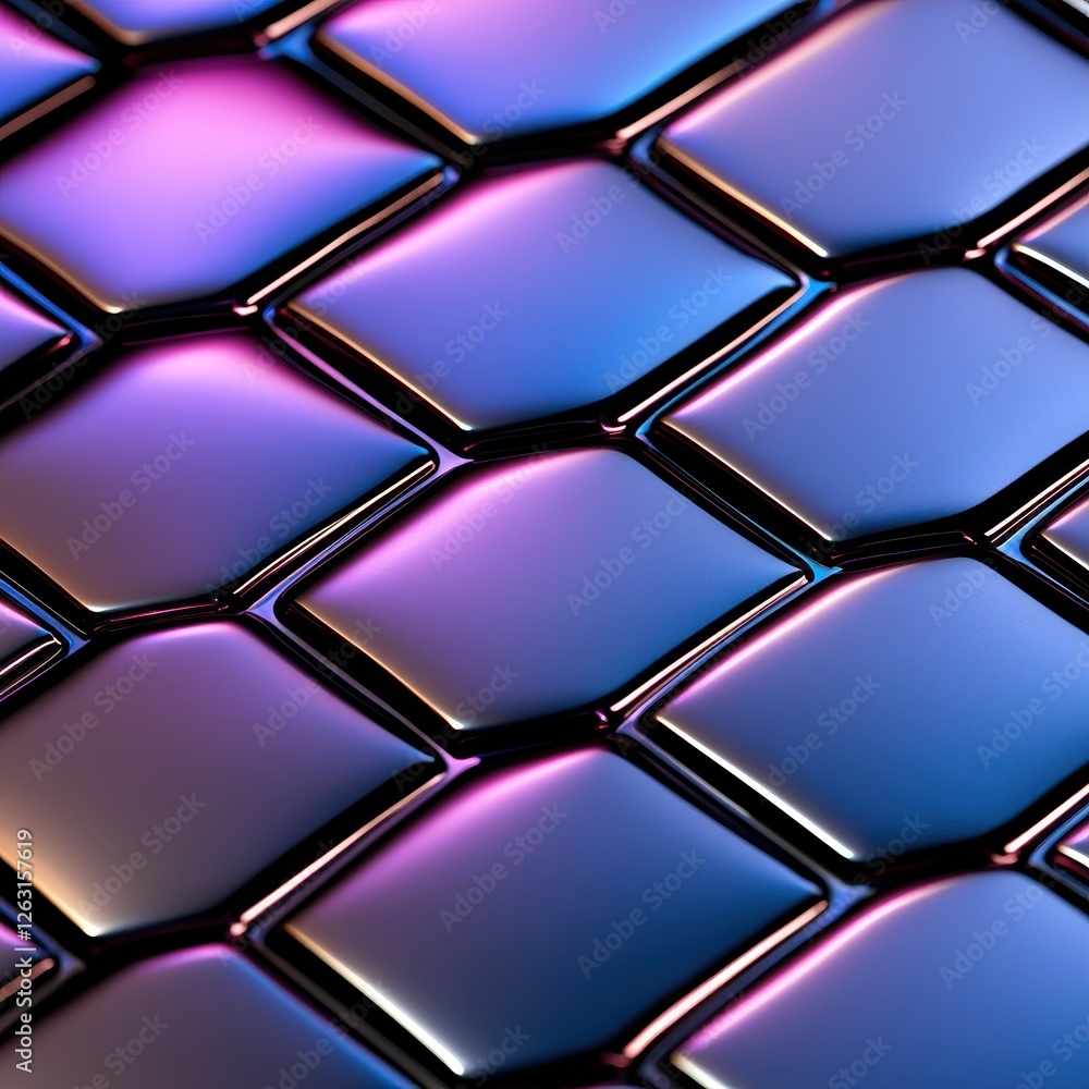 A vibrant, colorful abstract pattern with glossy hexagonal shapes and reflections. A vibrant, colorful abstract pattern with glossy hexagonal shapes and reflections.
