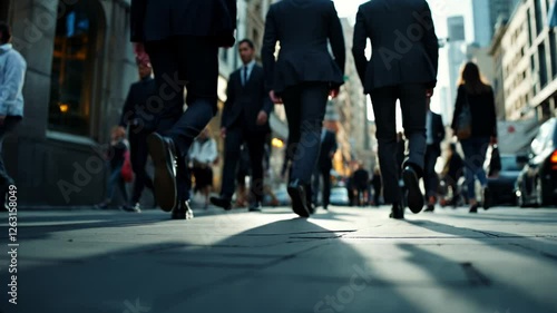 Busy city street: business professionals walking during rush hour in urban setting