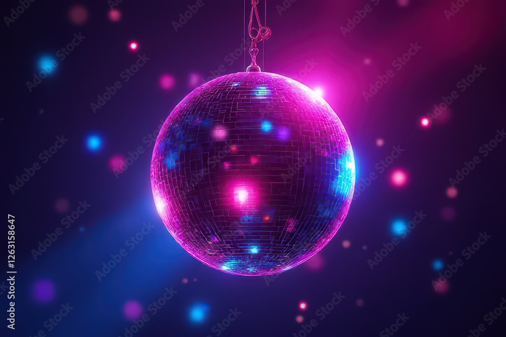 Obraz premium glowing disco ball with vibrant pink and blue lights creates lively party atmosphere