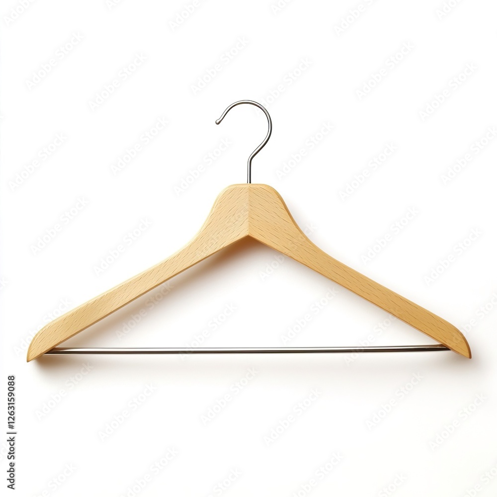 Wooden Clothes Hanger with Metal Hook on White Background, Wardrobe storage ideas. Wooden Clothes Hanger with Metal Hook on White Background, Wardrobe storage ideas.