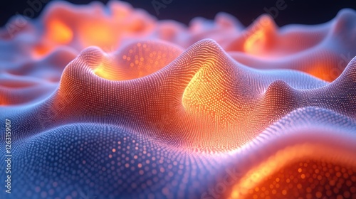 Abstract Orange and Blue Particle Wave Landscape