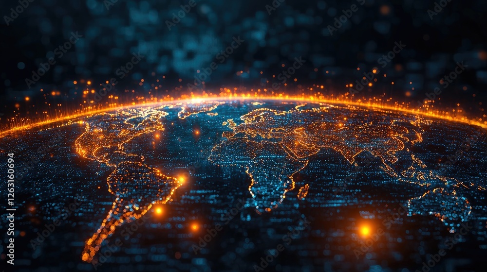 Illuminated Global Network Digital Earth Map Illuminated Global Network Digital Earth Map