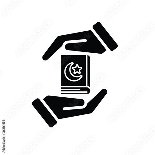 Ramadan icon. Islamic holy book vector in hand. reading, reciting, recitations, studying. activities in the holy month of Ramadan. Solid design style