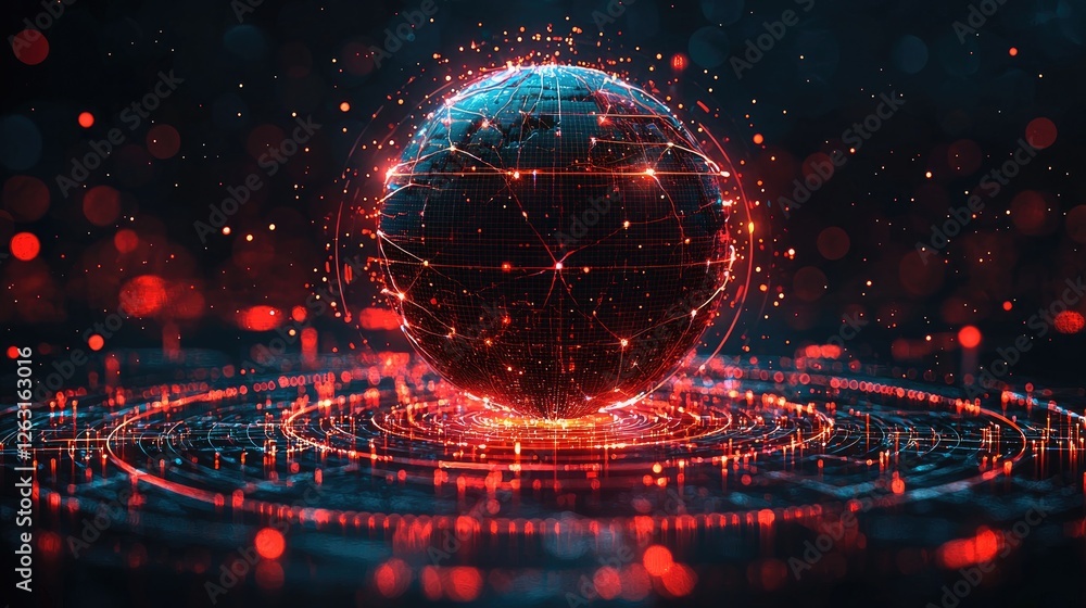 Fototapeta premium Illuminated Global Network Sphere Abstract Art