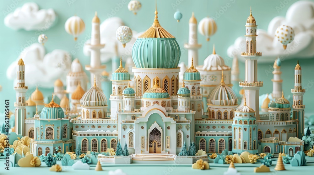 Obraz premium Whimsical Mint Green Mosque Architectural Model