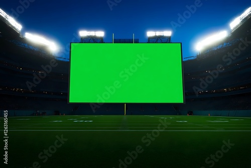 Empty American Football Stadium at Night with Green Screen