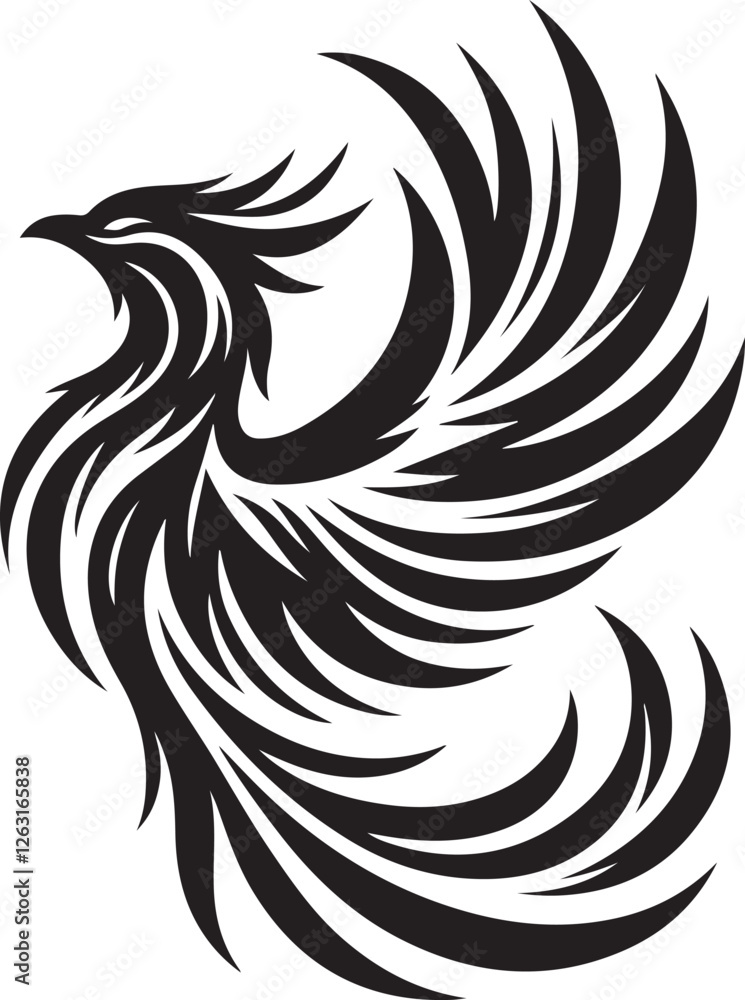 Obraz premium Phoenix wings silhouette vector – legendary firebird with open wings for powerful fantasy designs.