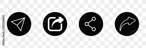 Share icon set. Arrow symbol, Reply send forward icons button. Send message icon. External Link Icon. Upload icon. Share icon.