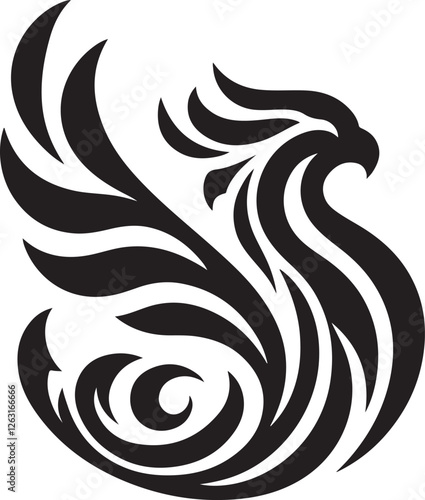 Black phoenix silhouette vector – fierce firebird symbol of transformation and renewal in mythology