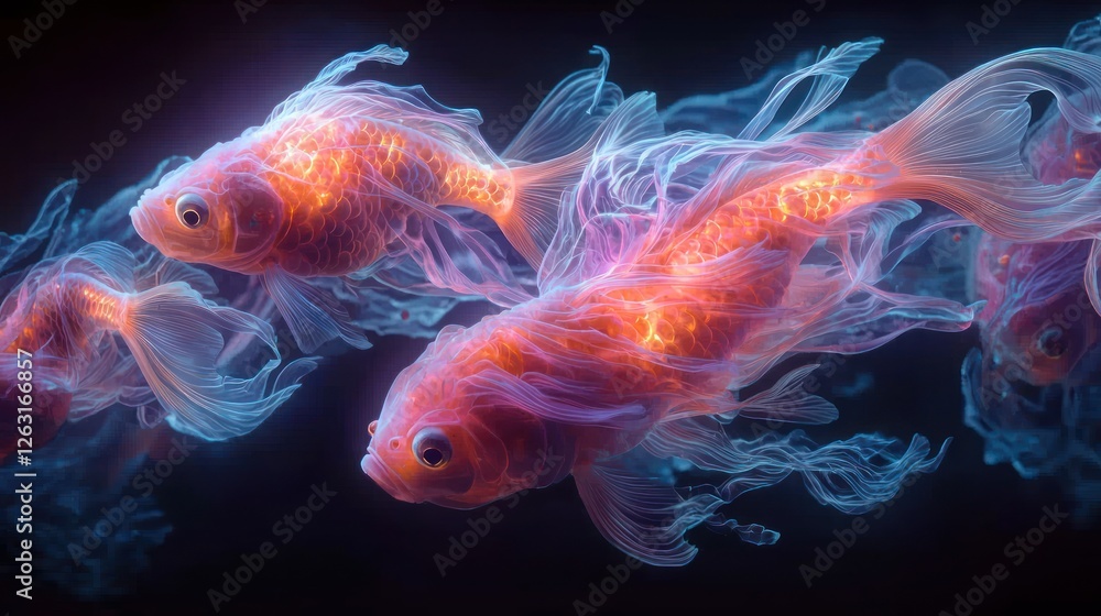 Ethereal Goldfish Swim in Glowing Water Ethereal Goldfish Swim in Glowing Water