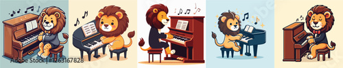 vector of cute lion playing the piano