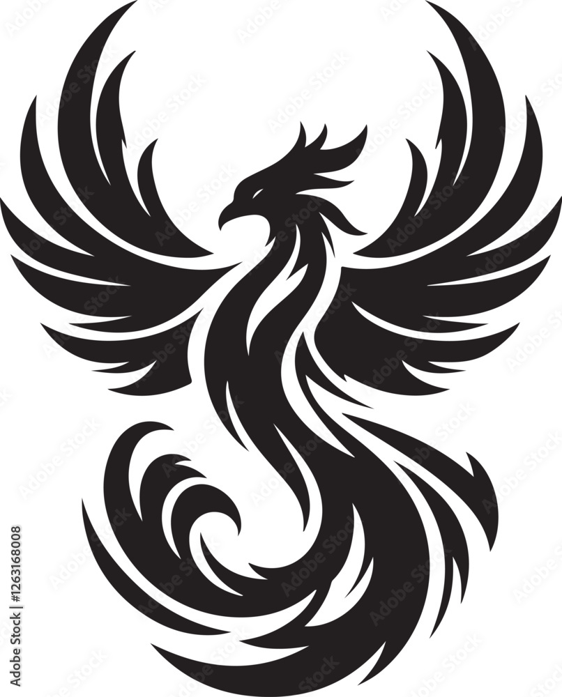 Tribal phoenix silhouette vector – bold flame bird design for tattoo, logo, and artistic projects. Tribal phoenix silhouette vector – bold flame bird design for tattoo, logo, and artistic projects.