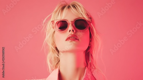 Wallpaper Mural Magnificent Blonde Woman in Sunglasses on Pink Background Torontodigital.ca