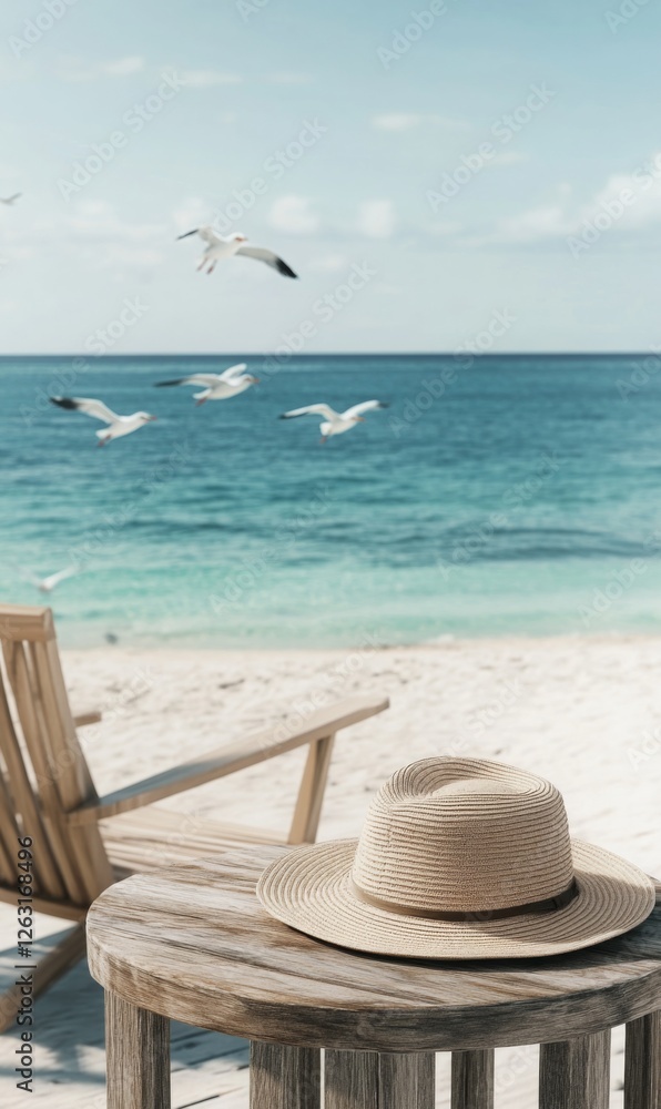 custom made wallpaper toronto digitalTranquil seascape with perched straw hat captures the essence of seaside serenity