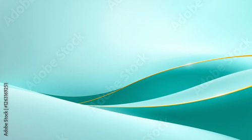 Elegant Abstract Background with Gold Wave and Aqua Gradient. Luxury, Modern
