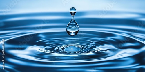 Innovative Water Droplet with Atomic Model: Abstract Marketing Background for Clean Drinking Water. Blue Serene Backdrop Emphasizing Purity and Freshness. Ideal for Cosmetic Promotions and Health Camp
