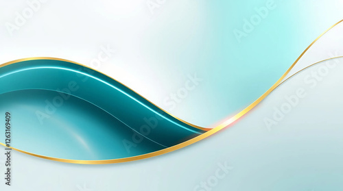 Elegant Abstract Background with Gold Wave and Aqua Gradient. Luxury, Modern