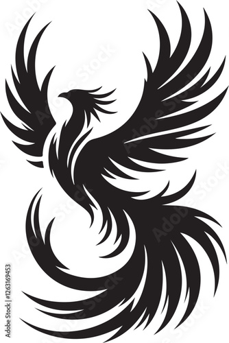 Rising phoenix silhouette vector – legendary firebird illustration for tattoos, logos, and branding