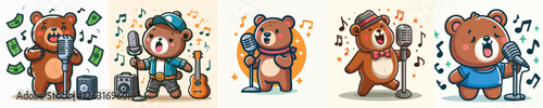 vector cute bear is singing