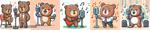 vector cute bear is singing