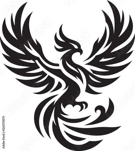 Phoenix silhouette vector – mythical firebird symbolizing rebirth, strength, and immortality.