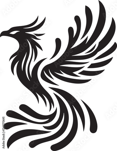 Phoenix silhouette vector – mythical firebird symbolizing rebirth, strength, and immortality.