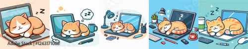 vector collection of cute cats sleeping on a laptop
