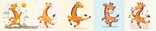 Canvas Print vector set of giraffes dancing
