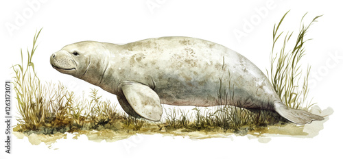 Manatee swimming gracefully in coastal waters nature isolated on transparent background photo