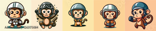 vector set of cute monkeys wearing helmets