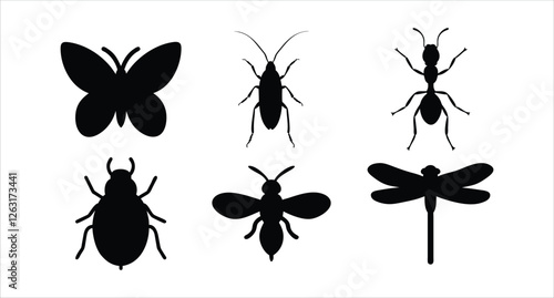 Insects Silhouette Set Collection of Vector Bug Icons for Design Projects