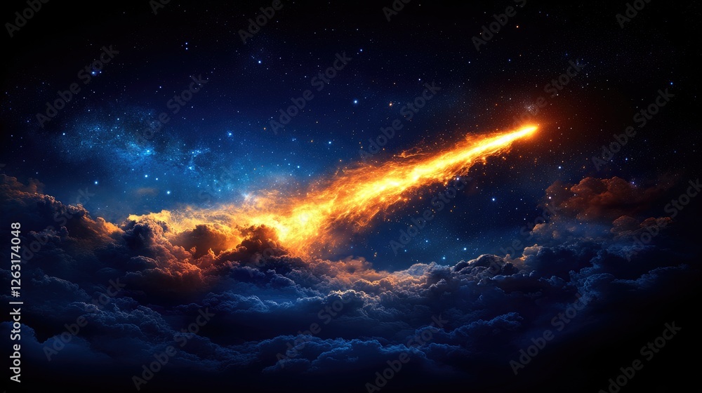 Fototapeta premium Fiery Comet Streaking Across Starry Night Sky