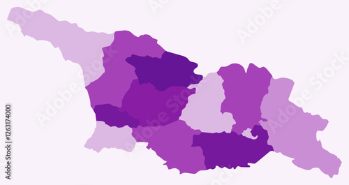 Map of Georgia with regions. Just a simple country border map with region division. Purple color palette. Blank Georgia shape with administrative division. Vector illustration.
