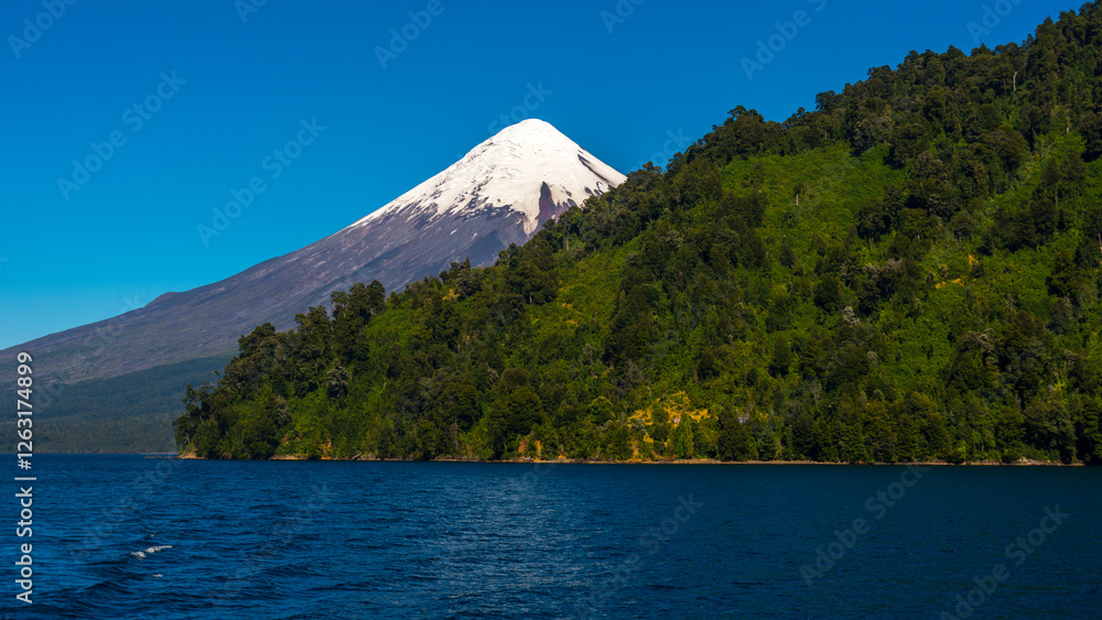 Osorno volcano from the Andes Mountains, Chile, seen from lake Todos los Santos Osorno volcano from the Andes Mountains, Chile, seen from lake Todos los Santos