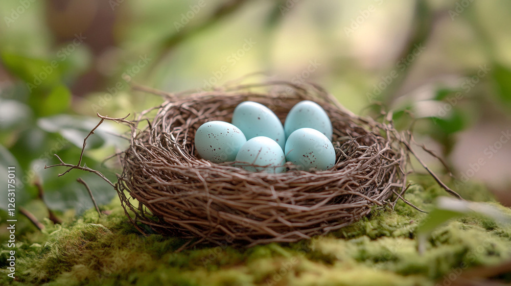 Celebrating Easter Sunday with a charming nest of pastel eggs nestled in nature's embrace Celebrating Easter Sunday with a charming nest of pastel eggs nestled in nature's embrace