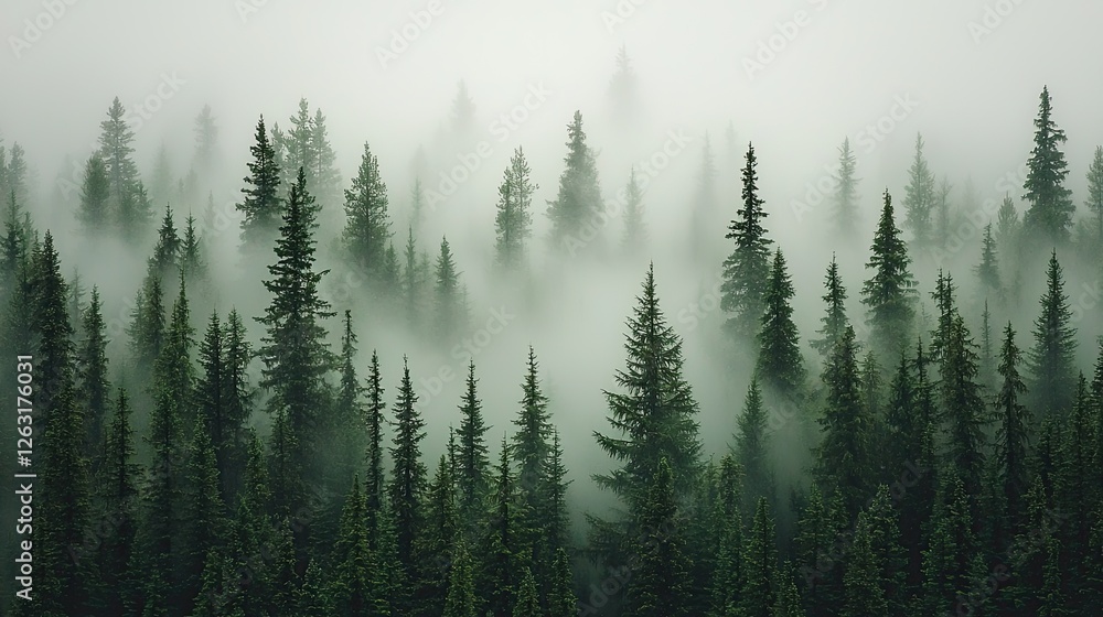 Foggy Forest Trees Enveloped In Mist A Serene Landscape Foggy Forest Trees Enveloped In Mist A Serene Landscape