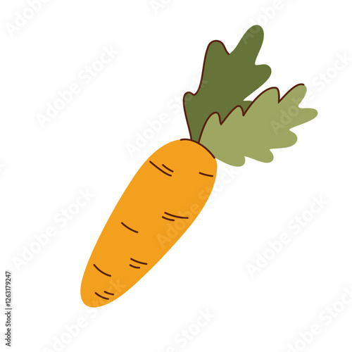 Carrot cartoon vector illustration. fresh orange carrot with green leafs.