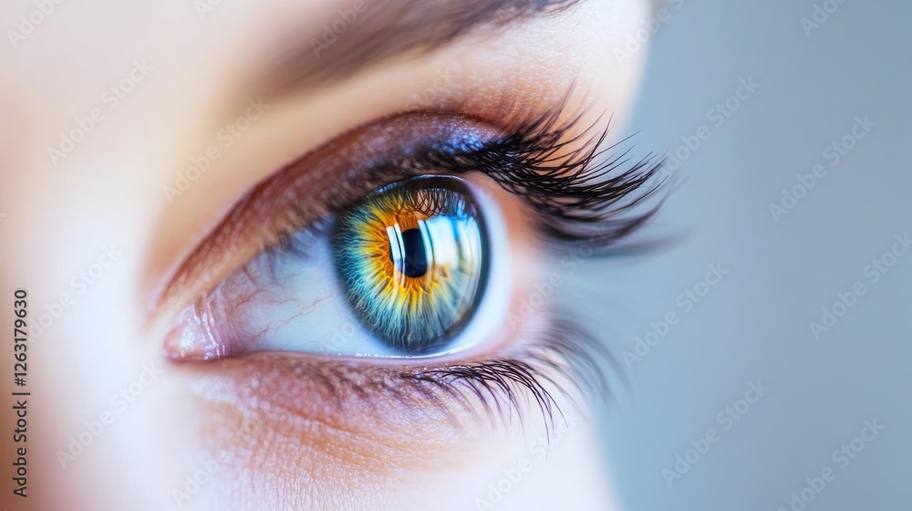 Close-up of rainbow-colored iris on female eye. Close-up of rainbow-colored iris on female eye.
