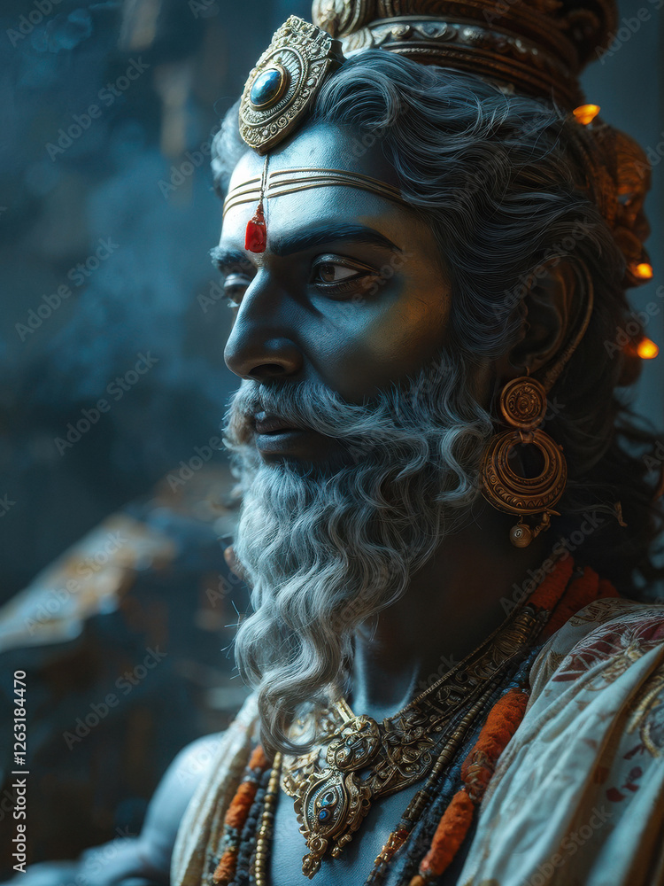 A stunning depiction of Brahma, the Hindu creator deity, adorned with intricate jewelry and a divine aura. A mystical and sacred portrait. Generative AI A stunning depiction of Brahma, the Hindu creator deity, adorned with intricate jewelry and a divine aura. A mystical and sacred portrait. Generative AI