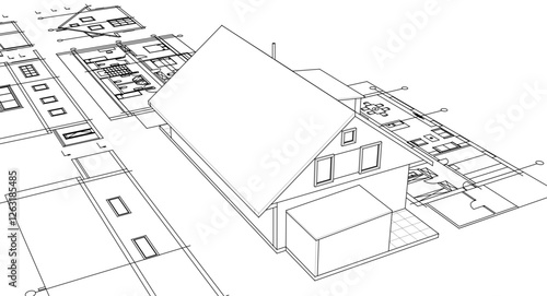 traditional residential architecture sketch house 3d
