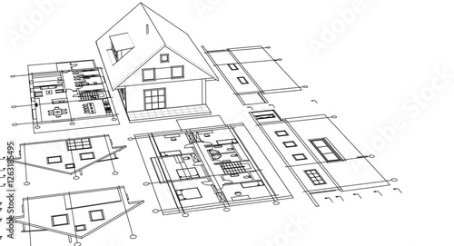 traditional residential architecture sketch house 3d