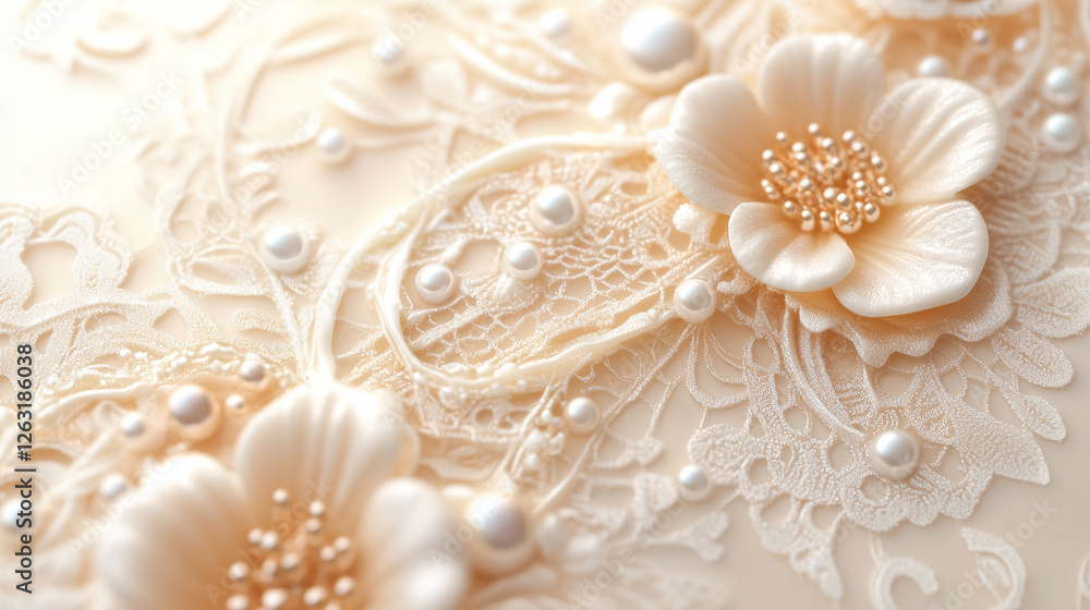 Delicate lace adorned with pearls and floral details showcases a feminine elegance suitable for various occasions Delicate lace adorned with pearls and floral details showcases a feminine elegance suitable for various occasions