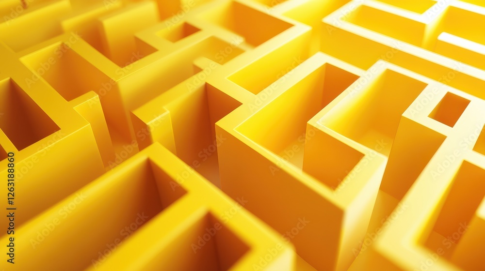 Bright Yellow Folded Paper Maze with Abstract 3D Bright Yellow Folded Paper Maze with Abstract 3D