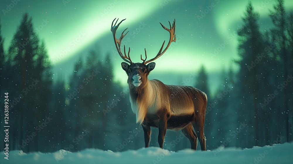 Reindeer Stands Majestically Under Northern Lights Reindeer Stands Majestically Under Northern Lights