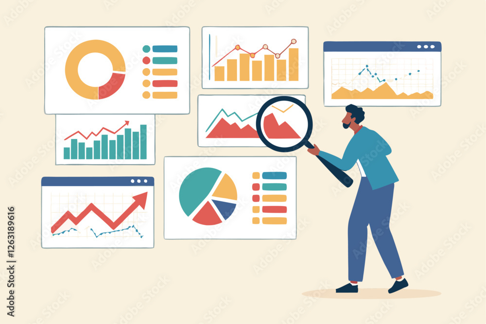 Analysis report research result, chart and diagram dashboard, financial graph statistics, analyze data, SEO or optimization concept, businessman with magnifying glass analyze research chart and graph. Analysis report research result, chart and diagram dashboard, financial graph statistics, analyze data, SEO or optimization concept, businessman with magnifying glass analyze research chart and graph.