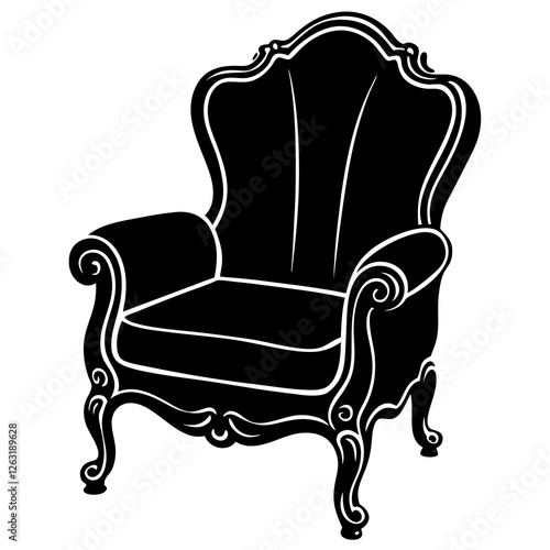 Armchair featuring an inwardly sculpted armrest silhouette vector illustration 