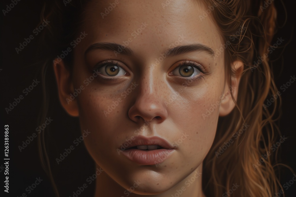 Fototapeta premium A Close Up Portrait of a Young Woman with Freckles