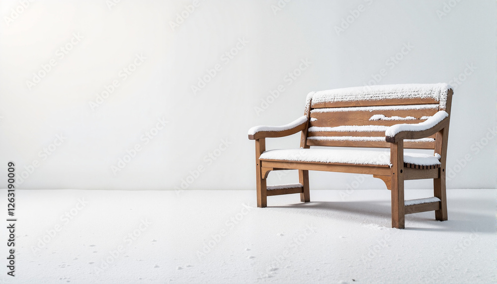 Snow-covered wooden bench in a winter setting for blogs, websites, holiday designs, seasonal stationery, winter-themed illustrations, and cozy atmosphere evoking tranquility Snow-covered wooden bench in a winter setting for blogs, websites, holiday designs, seasonal stationery, winter-themed illustrations, and cozy atmosphere evoking tranquility