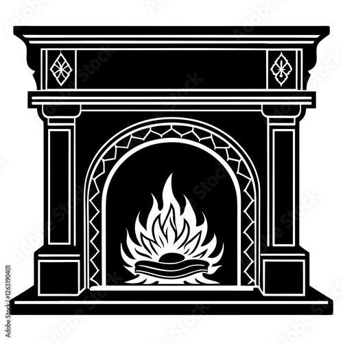  Fireplace mantel silhouette vector illustration 